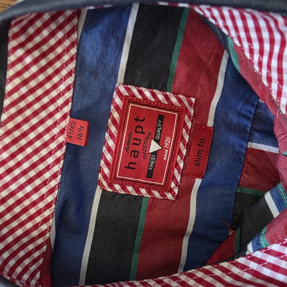 Haupt Slim Fit Button Down Striped Multicolor Men's Shirt L 16.5 - Picture 6 of 11